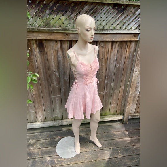 Light Pink Intricate Lace Crochet Mini Dress - Picture 1 of 16